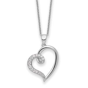 925 Sterling Silver Rhodium-plated CZ Friendship Heart 18in Necklace
